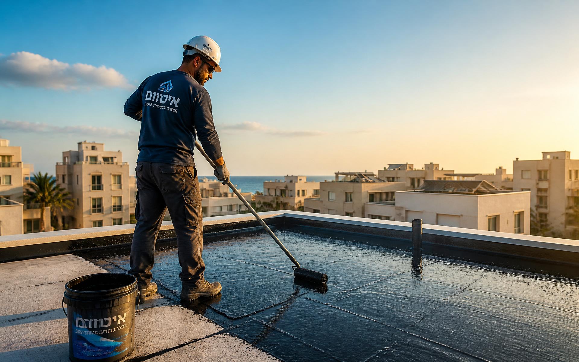 קבלן איטום גגות מקצועי מבצע איטום ביטומני על גג מגורים בישראל